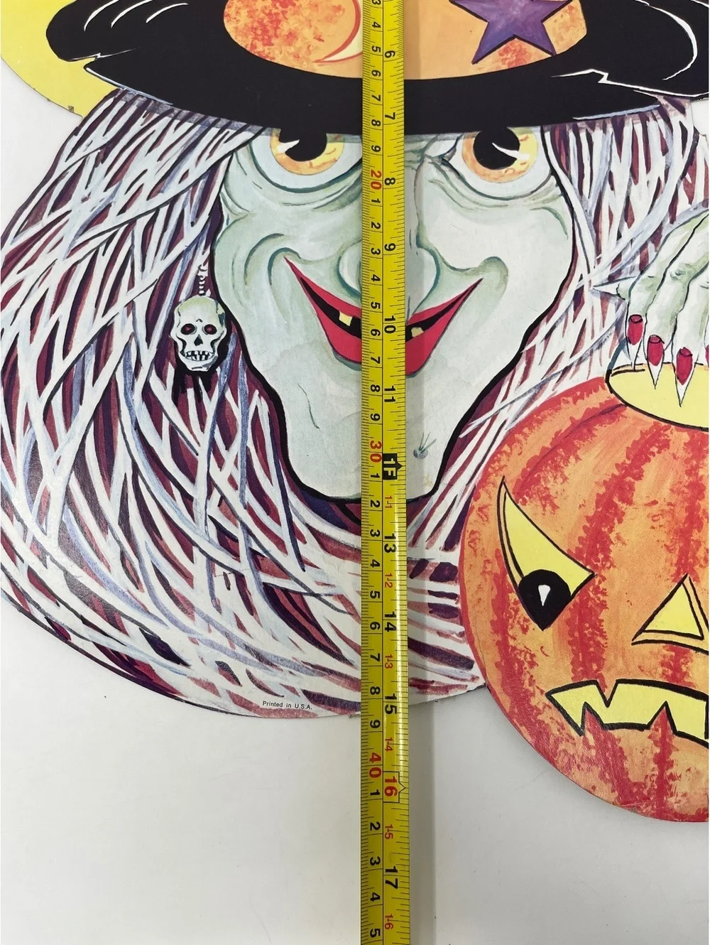 Vintage Halloween Witch Owl Cardboard Die Cut Wall Decor Pumpkin Set Lot of 2